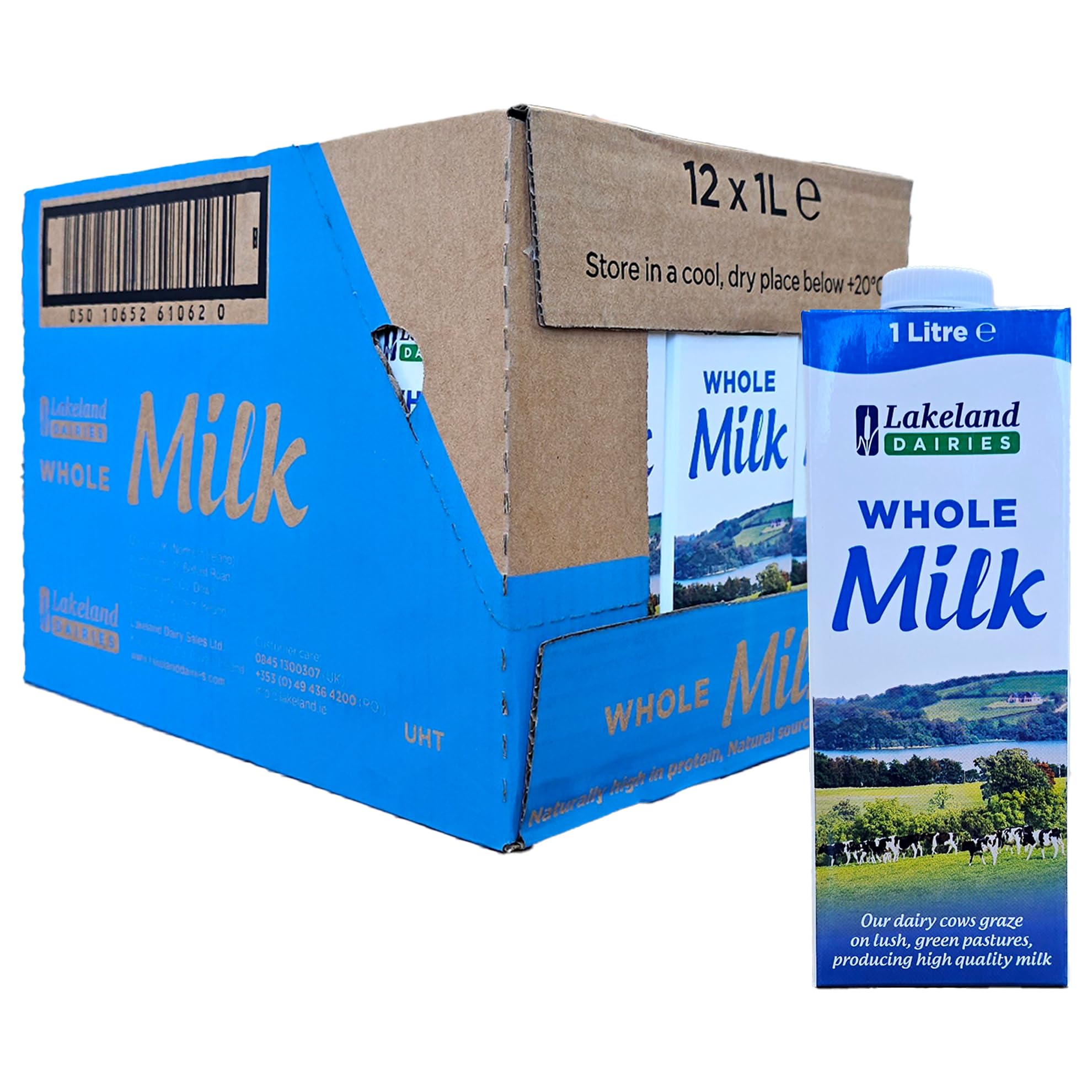 Lakeland Dairies Long Life Whole Milk, 1 Litre Cartons, Pack of 12